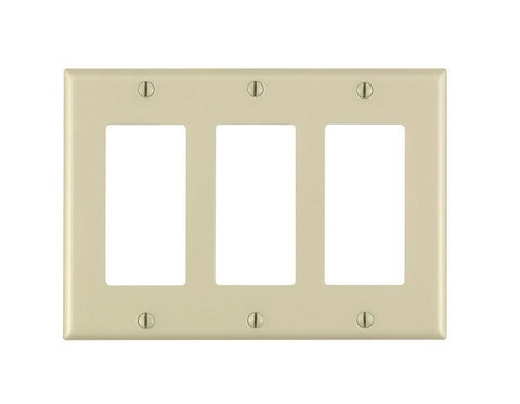 Leviton 80411-I Wallplate, 4-1/2 in L, 6.37 in W, 3-Gang, Thermoset Plastic, Ivory, Smooth