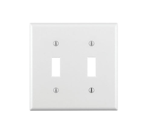 Leviton 001-88009-000 Non-Metallic Wallplate, 4-1/2 in L, 2-3/4 in W, 2 -Gang, Thermoset, White, Smooth
