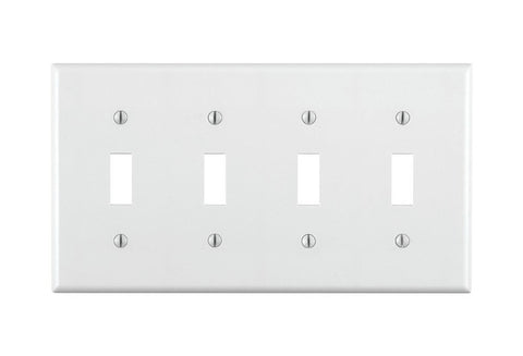 Leviton 001-88012-000 Wallplate, 4-1/2 in L, 2-3/4 in W, 4 -Gang, Thermoset, White, Smooth