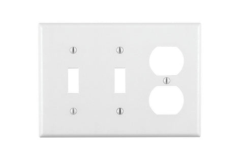 Leviton 88021 Combination Wallplate, 4-1/2 in L, 6-3/8 in W, 3 -Gang, Thermoset Plastic, White, Smooth