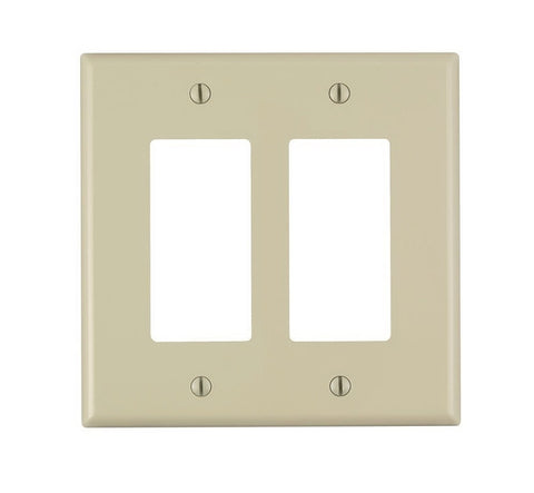 Leviton PJ262-I Wallplate, 4.88 in L, 4.94 in W, 2-Gang, Nylon, Ivory