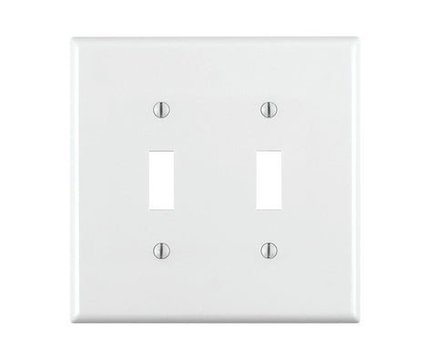 Leviton 002-80709-00W Wallplate, 4-1/2 in L, 2-3/4 in W, 2 -Gang, Nylon, White, Smooth