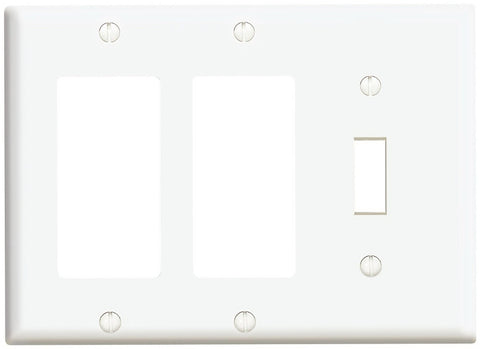 Leviton 80431/003 Combination Wallplate, 4-1/2 in L, 6-3/8 in W, 3 -Gang, Thermoset Plastic, White, Smooth