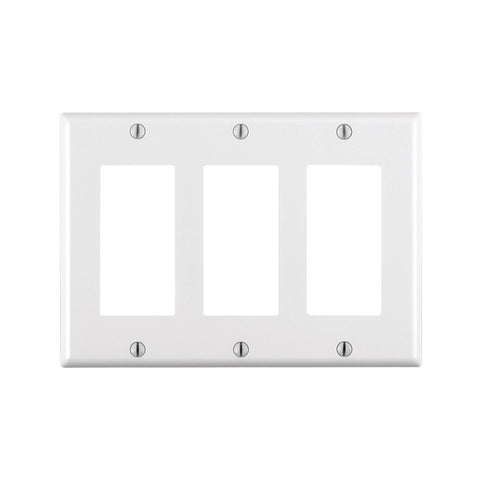 Leviton 80411-W Wallplate, 4-1/2 in L, 6.37 in W, 3-Gang, Thermoset Plastic, White, Smooth