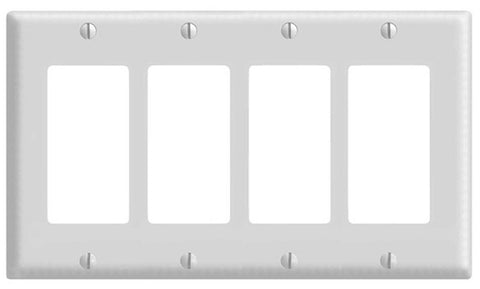 Leviton 80412-W Wallplate, 4-1/2 in L, 8.18 in W, 4-Gang, Thermoset Plastic, White, Smooth