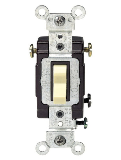 Leviton C21-05503-LHI Series Toggle Switch, Ivory, 1-Poles, 15 A, 120 V, Thermoplastic Housing Material