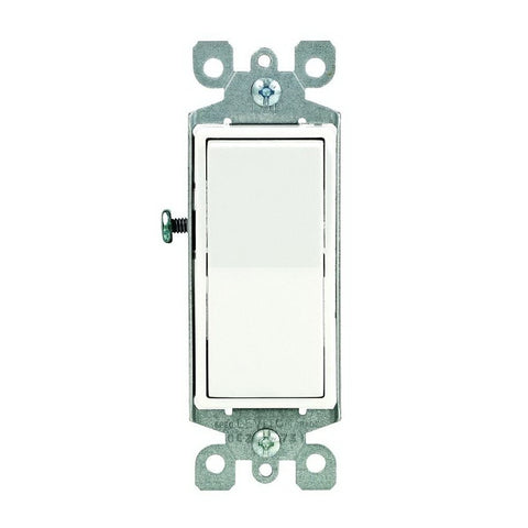 Leviton R58-05604-2WS Rocker Switch with Ground Screw, 15 A, 120/277 V, 4-Way, Lead Wire Terminal, White