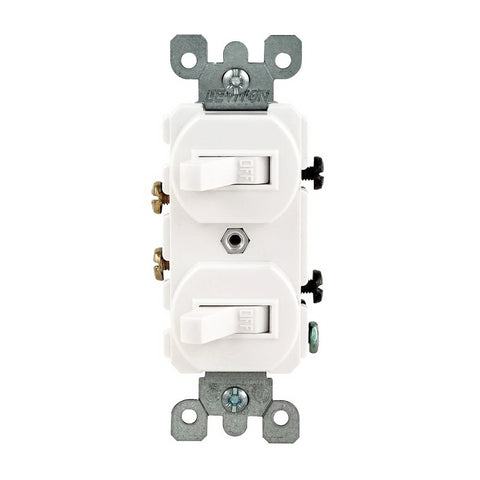 Leviton R62-05224-2WS Duplex Combination Double Switch, 15 A, 120/277 V, Lead Wire Terminal, White