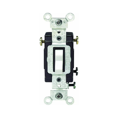 Leviton S04-CS320-2WS Toggle Switch, White, 20 A, 120/277 V, Screw, Side Wired Terminal