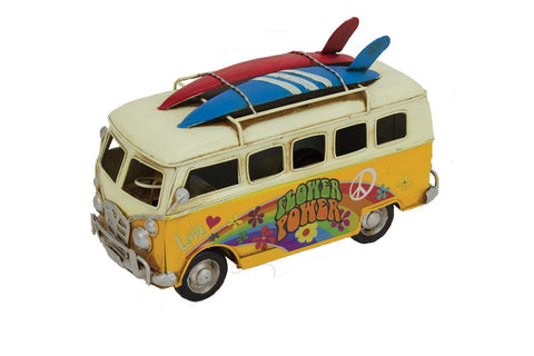 Yellow Tin Vintage Flower Power Hippie Surfer Van