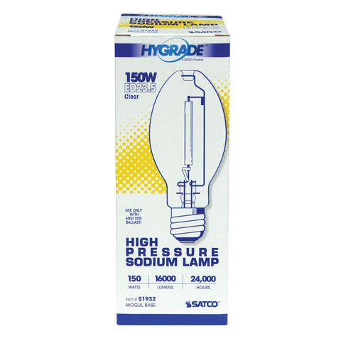 Satco - 150 Watt; High Pressure Sodium HID; Mogul base; ED23 1/2; Clear; 22 CRI; 2100K
