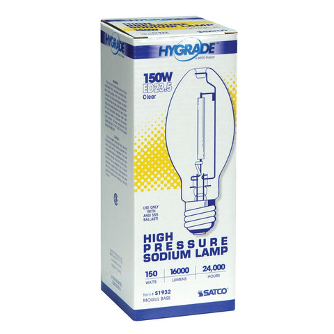 Satco - 150 Watt; High Pressure Sodium HID; Mogul base; ED23 1/2; Clear; 22 CRI; 2100K