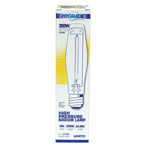 Satco - 250 Watt; High Pressure Sodium HID; Mogul base; ET18; Clear; 22 CRI; 2100K