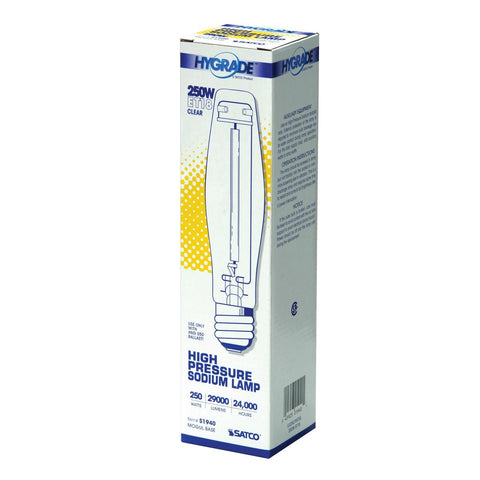 Satco - 250 Watt; High Pressure Sodium HID; Mogul base; ET18; Clear; 22 CRI; 2100K