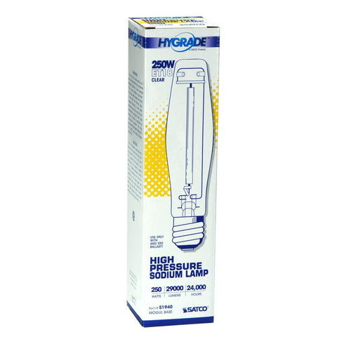 Satco - 250 Watt; High Pressure Sodium HID; Mogul base; ET18; Clear; 22 CRI; 2100K