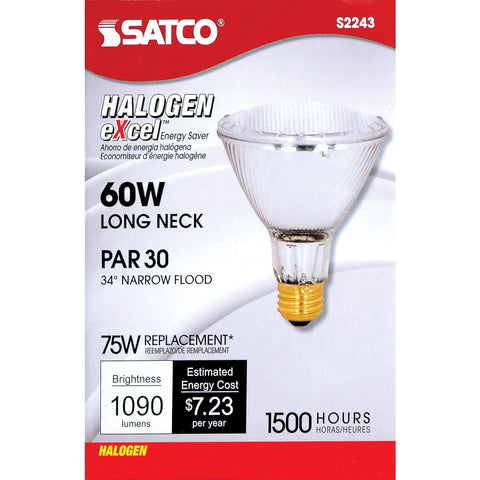 Satco - 60 Watt; Halogen; PAR30; Clear; 1500 Average rated hours; 1090 Lumens; Medium base; 120 Volt