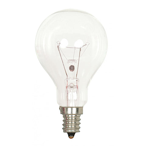 Satco - 40 Watt A15 Incandescent; Clear; Appliance Lamp; 1000 Average rated hours; 420 Lumens; Candelabra base; 120 Volt; 2-Card