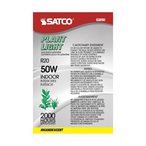 Satco - 50 Watt R20 Incandescent; Grow; 2000 Average rated hours; Medium base; 120 Volt