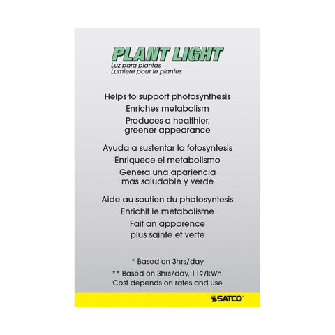 Satco - 50 Watt R20 Incandescent; Grow; 2000 Average rated hours; Medium base; 120 Volt