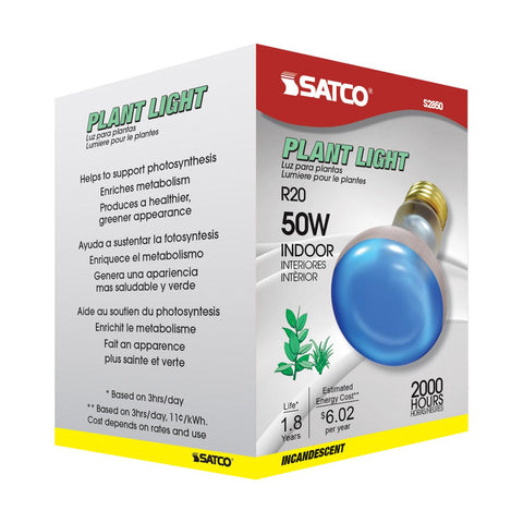 Satco - 50 Watt R20 Incandescent; Grow; 2000 Average rated hours; Medium base; 120 Volt