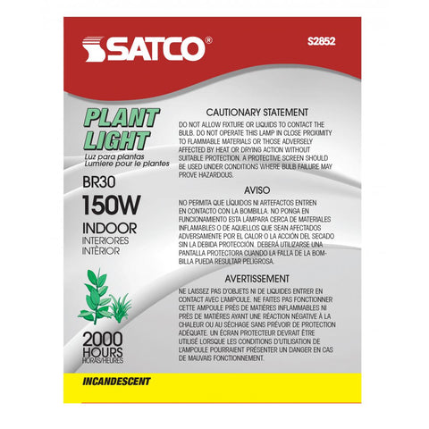 Satco - 150 Watt R30 Incandescent; Grow; 2000 Average rated hours; Medium base; 120 Volt