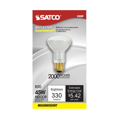 Satco - 45 Watt R20 Incandescent; Frost; 2000 Average rated hours; 330 Lumens; Medium base; 120 Volt