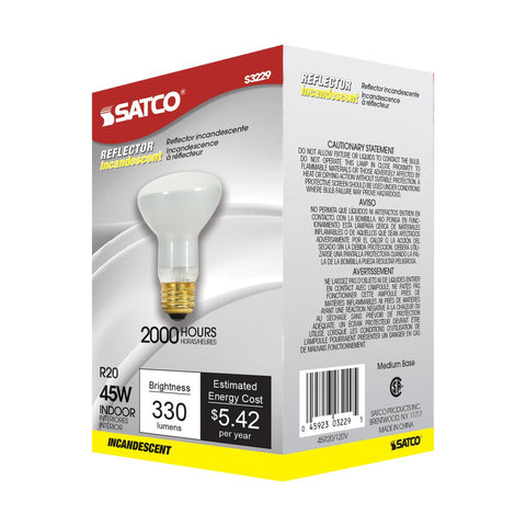 Satco - 45 Watt R20 Incandescent; Frost; 2000 Average rated hours; 330 Lumens; Medium base; 120 Volt