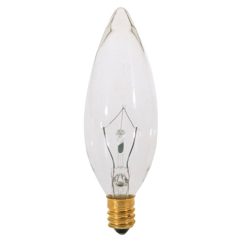 Satco - 15 Watt BA9 1/2 Incandescent; Clear; 1500 Average rated hours; 105 Lumens; Candelabra base; 120 Volt