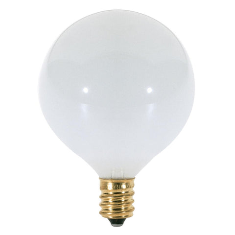 Satco - 40 Watt G16 1/2 Incandescent; Gloss White; 1500 Average rated hours; 348 Lumens; Candelabra base; 120 Volt