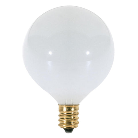 Satco - 60 Watt G16 1/2 Incandescent; Gloss White; 1500 Average rated hours; 630 Lumens; Candelabra base; 120 Volt