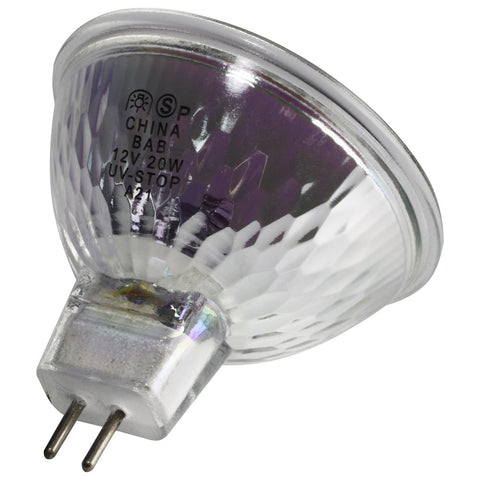 Satco - 20 Watt; Halogen; MR16; BAB; 2000 Average rated hours; Miniature 2 Pin Round base; 12 Volt; Carded