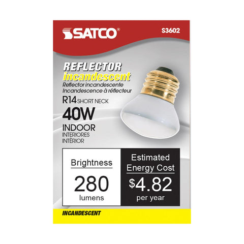 Satco - 40 Watt R14 Stubby Incandescent; Clear; 1500 Average rated hours; 280 Lumens; Medium base; 120 Volt