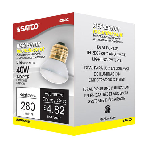 Satco - 40 Watt R14 Stubby Incandescent; Clear; 1500 Average rated hours; 280 Lumens; Medium base; 120 Volt