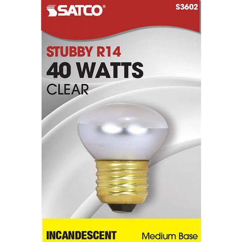 Satco - 40 Watt R14 Stubby Incandescent; Clear; 1500 Average rated hours; 280 Lumens; Medium base; 120 Volt