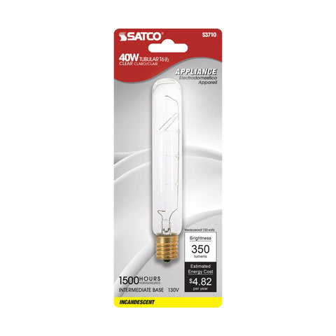 Satco - 40 Watt T6 1/2 Incandescent; Clear; 1500 Average rated hours; 350 Lumens; Intermediate base; 130 Volt; Carded