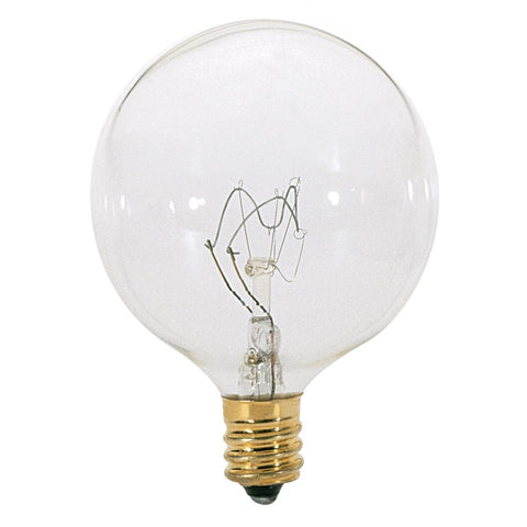 Satco - 15 Watt G16 1/2 Incandescent; Clear; 1500 Average rated hours; 114 Lumens; Candelabra base; 120 Volt; 2-Card