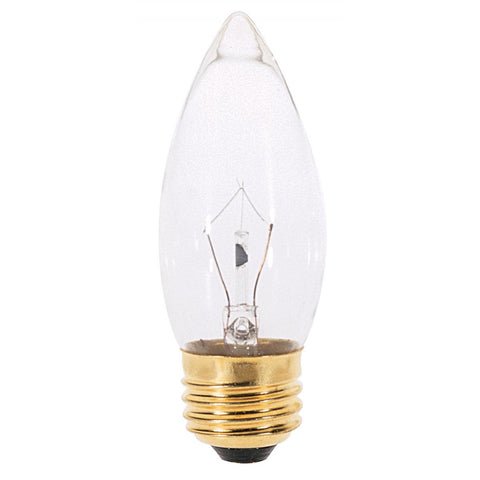 Satco - 25 Watt B11 Incandescent; Clear; 1500 Average rated hours; 210 Lumens; Medium base; 120 Volt; 2-Card