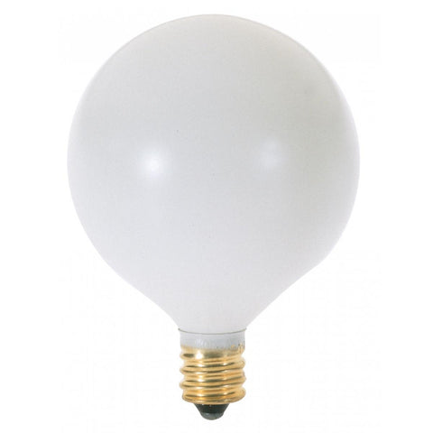 Satco - 15 Watt G16 1/2 Incandescent; Satin White; 1500 Average rated hours; 94 Lumens; Candelabra base; 120 Volt; 2-Card