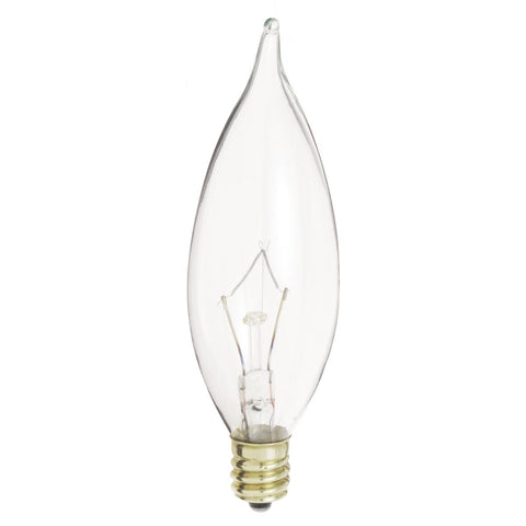 Satco - 60 Watt CA10 Incandescent; Clear; 1500 Average rated hours; 650 Lumens; Candelabra base; 120 Volt; 2-Card