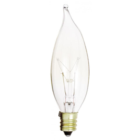 Satco - 15 Watt CA8 Incandescent; Clear; 1500 Average rated hours; 100 Lumens; Candelabra base; 120 Volt; 2-Card