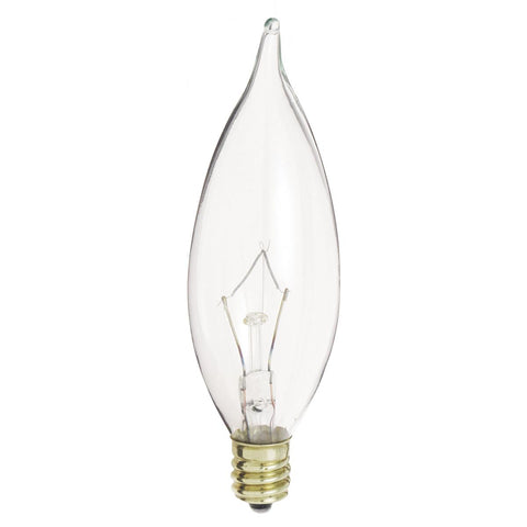 Satco - 40 Watt CA9 1/2 Incandescent; Clear; 1500 Average rated hours; 370 Lumens; Candelabra base; 120 Volt; 2-Card