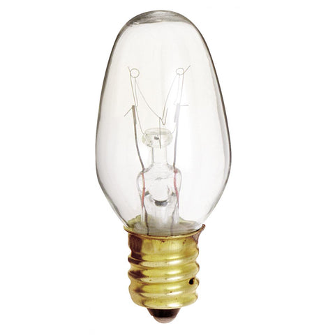 Satco - 7 Watt C7 Incandescent; Clear; 3000 Average rated hours; 35 Lumens; Candelabra base; 120 Volt; 2-Card