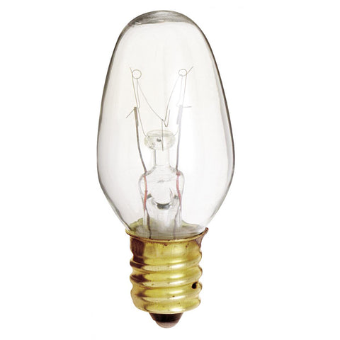 Satco - 4 Watt C7 Incandescent; Clear; 3000 Average rated hours; 16 Lumens; Candelabra base; 120 Volt; 2-Card