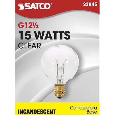 Satco - 15 Watt G12 1/2 Incandescent; Clear; 1500 Average rated hours; 100 Lumens; Candelabra base; 120 Volt