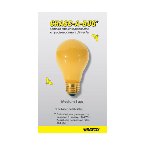Satco - 60 Watt A19 Incandescent; Yellow; 2000 Average rated hours; Medium base; 130 Volt; 2/Pack