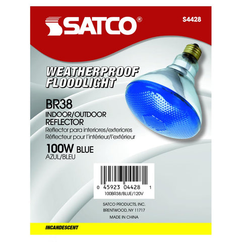 Satco - 100 Watt BR38 Incandescent; Blue; 2000 Average rated hours; Medium base; 120 Volt