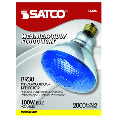 Satco - 100 Watt BR38 Incandescent; Blue; 2000 Average rated hours; Medium base; 120 Volt