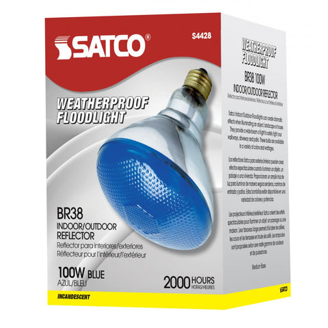 Satco - 100 Watt BR38 Incandescent; Blue; 2000 Average rated hours; Medium base; 120 Volt
