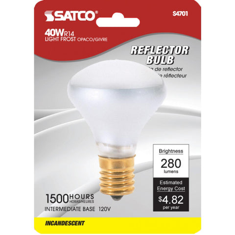 Satco - 40 Watt R14 Incandescent; Clear; 1500 Average rated hours; 280 Lumens; Intermediate base; 120 Volt; Carded