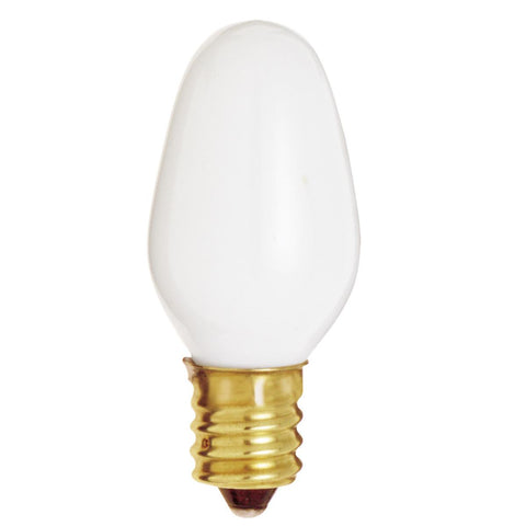 Satco - 7 Watt C7 Incandescent; White; 3000 Average rated hours; 28 Lumens; Candelabra base; 120 Volt; 4-Card